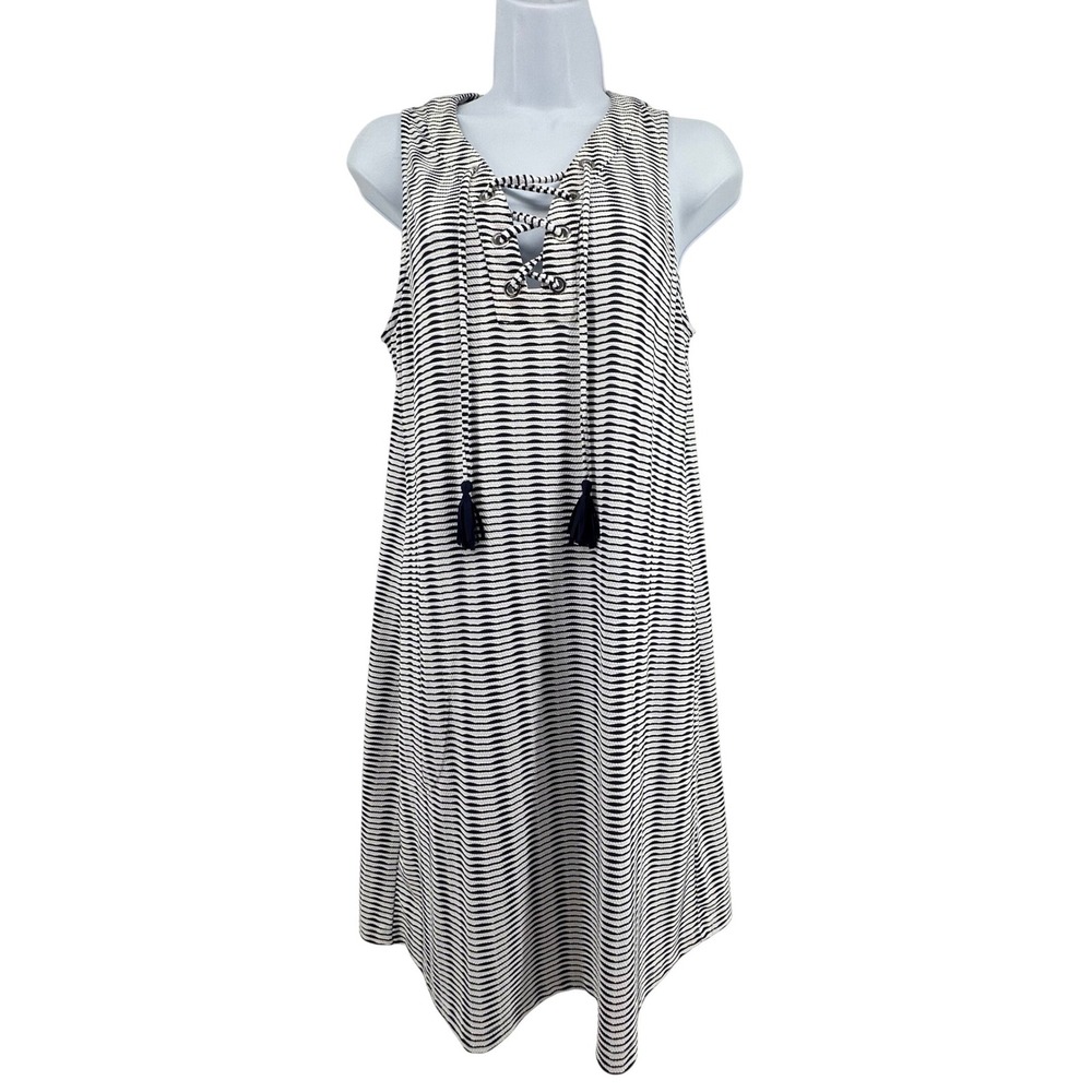 Tommy Bahama Island Cays Lace-Up Cover Up Dress S Blue White Striped Nautical